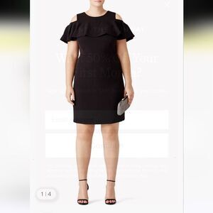 Eloquii Cold Shoulder Ruffle Sheath Dress In Black Plus Size 22